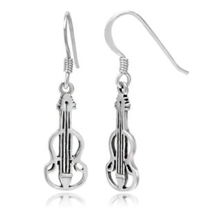 Pendientes de gancho colgantes de instrumento musical de viola de corte abierto de plata de ley 925