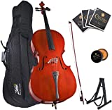 Mendini By Cecilio Cello - Instrumento musical para niños y adultos - Kit de violonchelos con arco, soporte, bolsa - Instrumentos musicales de cuerda para estudiantes (tamaño 1/2, natural)
