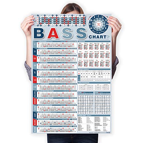 Tabla de notas de bajo de acordes de escala | Póster de referencia de bajo para principiantes y profesores, un póster de escala de bajo perfecto de bajo eléctrico acústico • Versión 2021