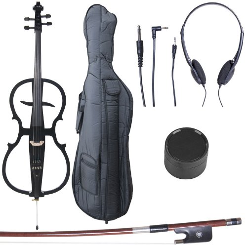 Cecilio 4/4 CECO-1BK Violonchelo eléctrico negro metálico con accesorios de ébano en estilo 1 (tamaño completo)