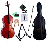 D'Luca MC100-4/4 Meister Student Cello 4/4 Paquete con soporte libre, bolsa, cuerdas, afinador cromático, colofonia y arco
