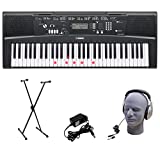 Paquete de teclado portátil Yamaha EZ-220 de 61 teclas iluminadas con auriculares, soporte y fuente de alimentación