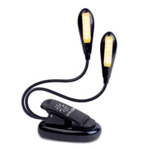 LuminoLite Recargable 12 LED Eye-Care Warm Book Light, Clip On Bed Reading Light, Music Stand Lamp, 2 Brightness, 2 Goosenecks Light Up 2 Full Pages. Perfecto para ratones de biblioteca, niños y reproductores de música.