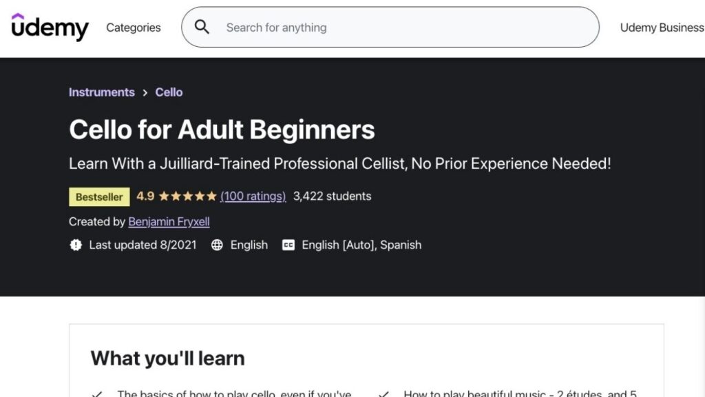 Curso de violonchelo para adultos principiantes de Udemy